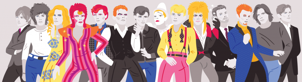 Illustration of the many looks of David Bowie
