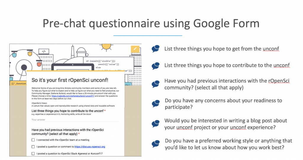 pre chat questionnaire using Google Forms