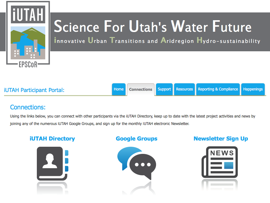 The landing page for the iUTAH online portal.